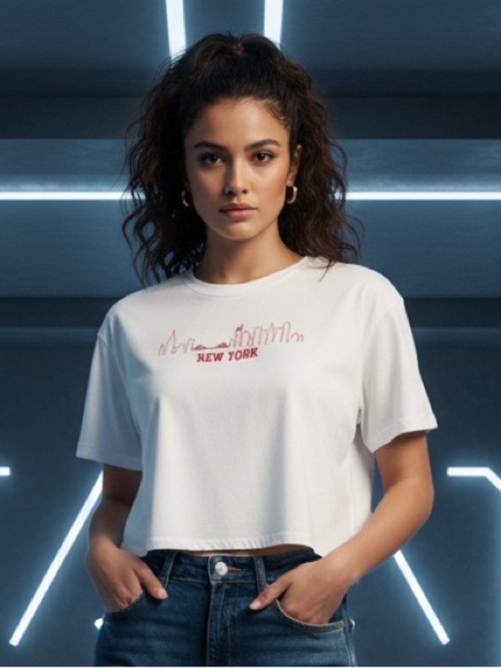 NWT Love Peace & Lazy Days New York City Crop Top XL White Cotton Skyline Tee